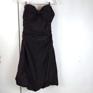 Kay Unger Black Silk Strapless Mini Dress Flounce Hem Neutral Quiet Luxury Sz.8